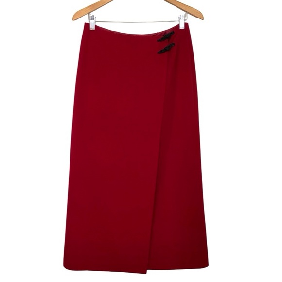 Lauren Ralph Lauren | Vintage Wool Blend Crimson Wrap Skirt - Picture 2 of 14